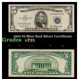 1953 $5 Blue Seal Silver Certificate Grades vf++