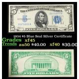 1934 $5 Blue Seal Silver Certificate Grades xf+