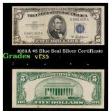 1953A $5 Blue Seal Silver Certificate Grades vf++