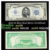 1934 $5 Blue Seal Silver Certificate Grades Choice