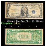 1935A $1 Blue Seal Silver Certificate Grades vf+