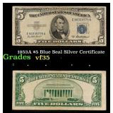 1953A $5 Blue Seal Silver Certificate Grades vf++