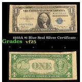 1935A $1 Blue Seal Silver Certificate Grades vf+
