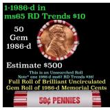 BU Shotgun Lincoln 1c roll, 1986-d 50 pcs Bank Wra