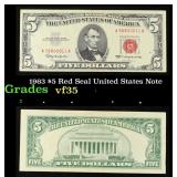 1963 $5 Red Seal United States Note Grades vf++