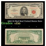 1963 $5 Red Seal United States Note Grades vf++