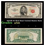 1953B $5 Red Seal United States Note Grades xf+