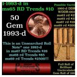 BU Shotgun Lincoln 1c roll, 1993-d 50 pcs Steel St