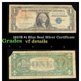 1957B $1 Blue Seal Silver Certificate Grades vf de