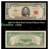 1963 $5 Red Seal United States Note Grades vf++