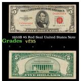 1953B $5 Red Seal United States Note Grades vf++