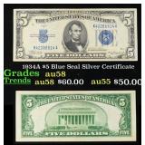 1934A $5 Blue Seal Silver Certificate Grades Choic