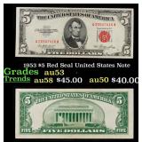 1953 $5 Red Seal United States Note Grades Select