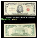 1963 $5 Red Seal United States Note Grades xf