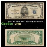 1953 $5 Blue Seal Silver Certificate Grades vf++