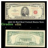 1963 $5 Red Seal United States Note Grades vf++