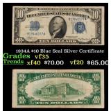 1934A $10 Blue Seal Silver Certificate Grades vf++