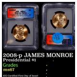 2008-p JAMES MONROE Presidential Dollar $1 ICG