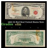 1963 $5 Red Seal United States Note Grades vf++