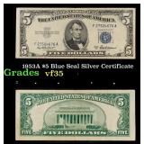 1953A $5 Blue Seal Silver Certificate Grades vf++