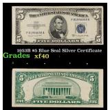 1953B $5 Blue Seal Silver Certificate Grades xf