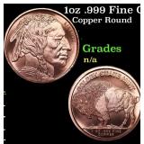 1oz .999 Fine Copper Bullion Round - Buffalo Nicke