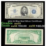 1934 $5 Blue Seal Silver Certificate Grades Choice