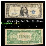 1935A $1 Blue Seal Silver Certificate Grades vf+