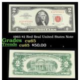 1963 $2 Red Seal United States Note Grades Gem CU