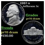 1987-s Proof Jefferson Nickel 5c Graded pr70 dcam