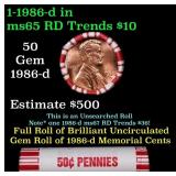 BU Shotgun Lincoln 1c roll, 1986-d 50 pcs Bank Wra