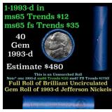 BU Shotgun Jefferson 5c roll, 1993-d 40 pcs Bank $