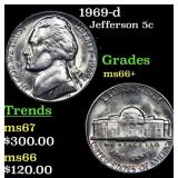 1969-d Jefferson Nickel 5c Grades GEM++ Unc