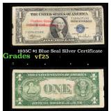 1935C $1 Blue Seal Silver Certificate Grades vf+