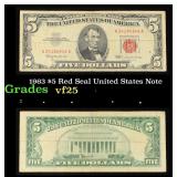 1963 $5 Red Seal United States Note Grades vf+