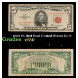 1963 $5 Red Seal United States Note Grades vf++