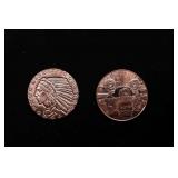 Group of Two 1oz .999 Fine Copper Bullion Rounds -
