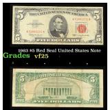 1963 $5 Red Seal United States Note Grades vf+