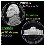 2003-s Proof Jefferson Nickel 5c pr70 dcam SEGS