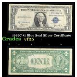 1935C $1 Blue Seal Silver Certificate Grades vf+