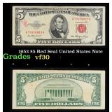 1953 $5 Red Seal United States Note Grades vf++