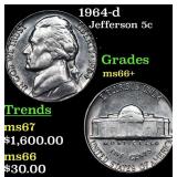 1964-d Jefferson Nickel 5c Grades GEM++ Unc