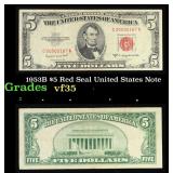 1953B $5 Red Seal United States Note Grades vf++
