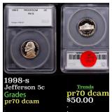 1998-s Proof Jefferson Nickel 5c pr70 dcam SEGS