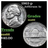 1962-p Jefferson Nickel 5c Grades GEM+ Unc