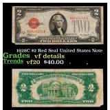 1928C $2 Red Seal United States Note Grades vf det