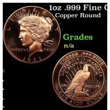 1oz .999 Fine Copper Bullion Round - Peace Dollar
