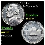 1964-d Jefferson Nickel 5c Grades GEM+ Unc