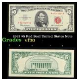 1963 $5 Red Seal United States Note Grades vf++