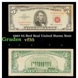 1963 $5 Red Seal United States Note Grades vf++